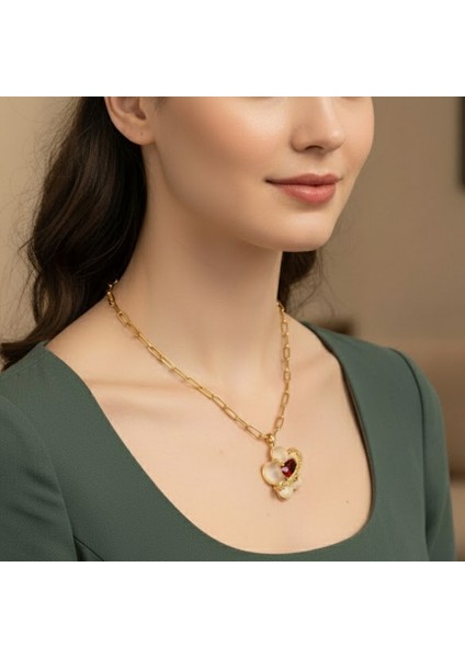 Opal Çiçek & Kalp Kolye