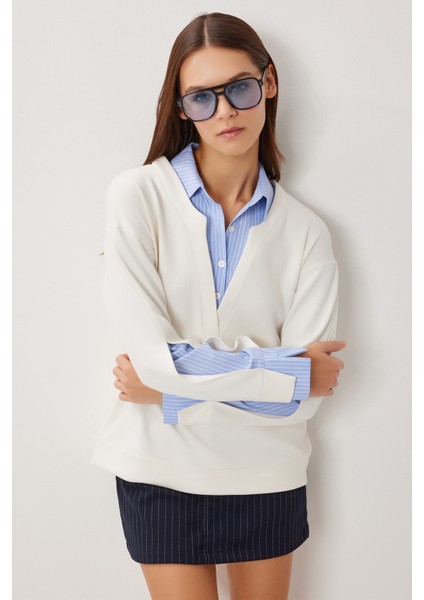 Gömlek Yaka Modal Sweatshirt LXA0018 Kemik fiyatları