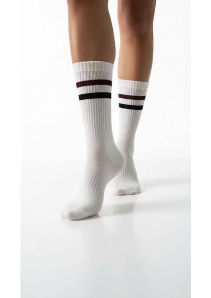 Kadın 2’li Spor Tenis Çorabı – Siyah ve Beyaz Çizgili Model fırsatları