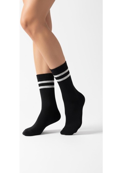 Kadın 2’li Spor Tenis Çorabı – Siyah ve Beyaz Çizgili Model indirimleri