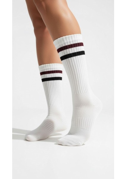 Kadın 2’li Spor Tenis Çorabı – Siyah ve Beyaz Çizgili Model