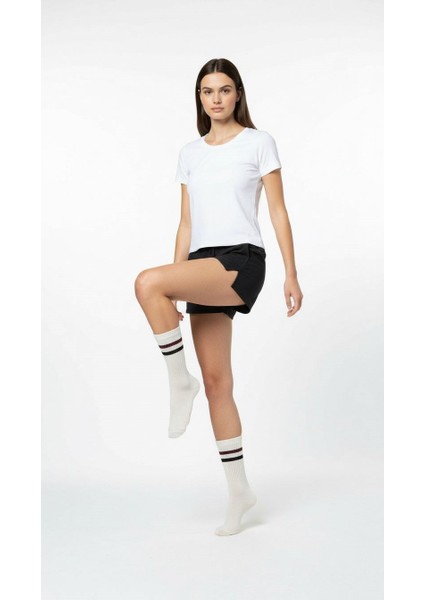 Kadın 2’li Spor Tenis Çorabı – Siyah ve Beyaz Çizgili Model