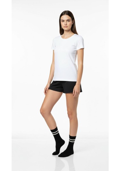 Kadın 2’li Spor Tenis Çorabı – Siyah ve Beyaz Çizgili Model