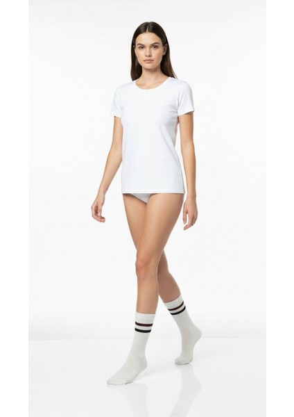 Kadın 2’li Spor Tenis Çorabı – Siyah ve Beyaz Çizgili Model