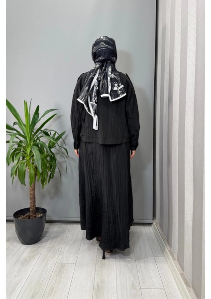 Ceketli Beli Büzgülü Elbise Siyah 26KGSTKM3196 modelleri