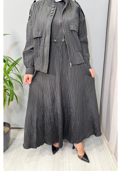 Ceketli Beli Büzgülü Elbise Siyah 26KGSTKM3196 fırsatları