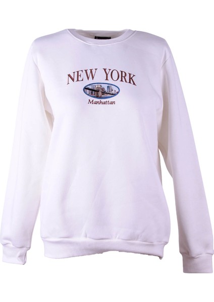 26KL71S95007 Ekru Kadın Sweatshirt New York Baskıl