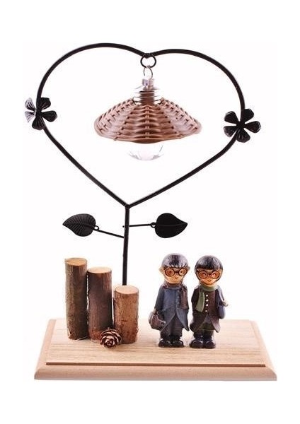 Pilli Işıklı Romantik Çift Tema Büyük Boy Dekoratif Ahşap Biblo indirimleri