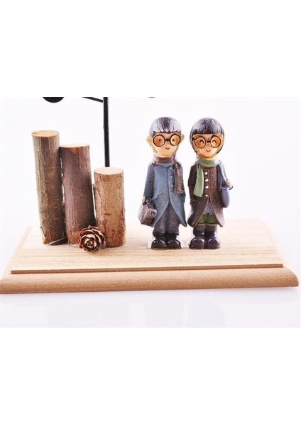 Pilli Işıklı Romantik Çift Tema Büyük Boy Dekoratif Ahşap Biblo