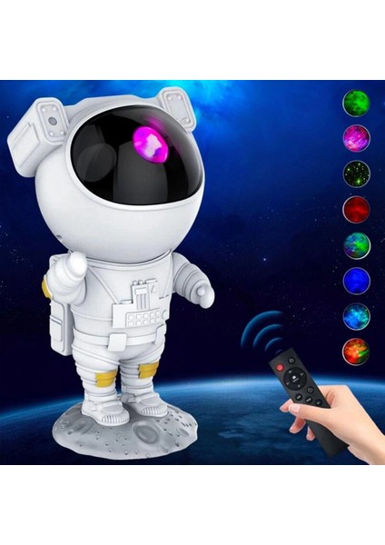 Uzaktan Kumandalı ve Zamanlayıcılı Farklı Renk Işık Modlu Astronot Projektör Gece Lambası fırsatları