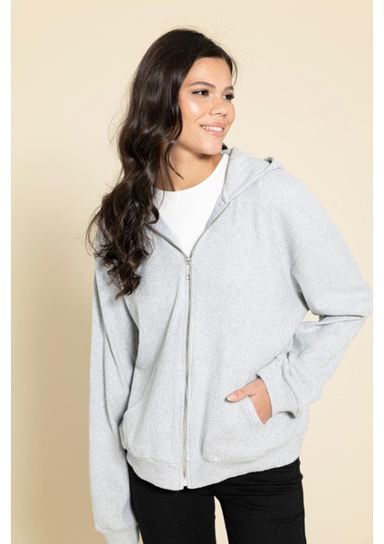 Oversize Fermuarlı Cepli Gri Sweatshirt fırsatları