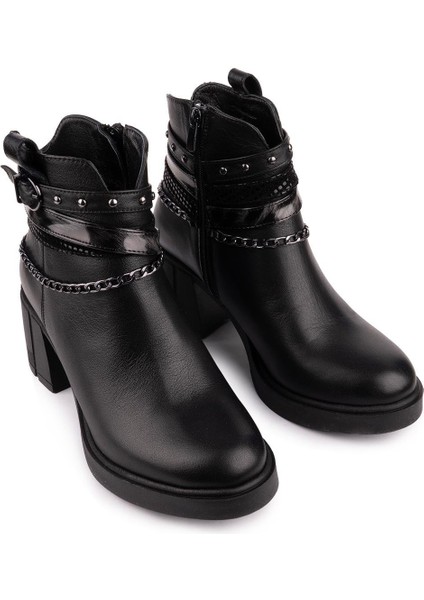 Hakiki Deri Modern Rahat Termo Taban Bot Siyah 15290