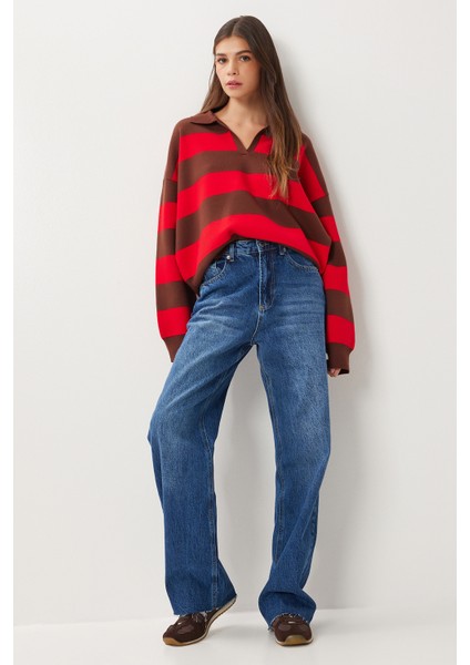 Kesik Paça Soluk Efektli Jean P0292 LRI0023 Koyu Mavi