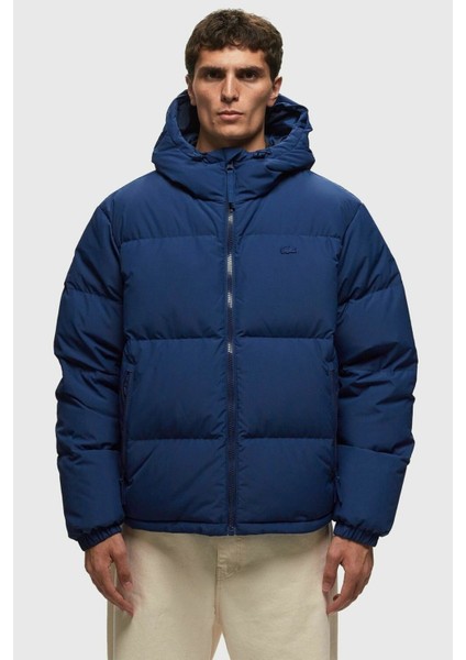 Down Fill Jacket Kaztüyü Dolgu Sabit Kapüşonlu Çivit Mavi Mont