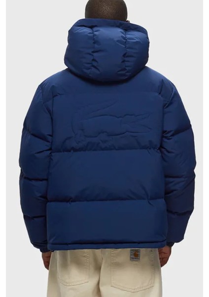 Down Fill Jacket Kaztüyü Dolgu Sabit Kapüşonlu Çivit Mavi Mont modelleri