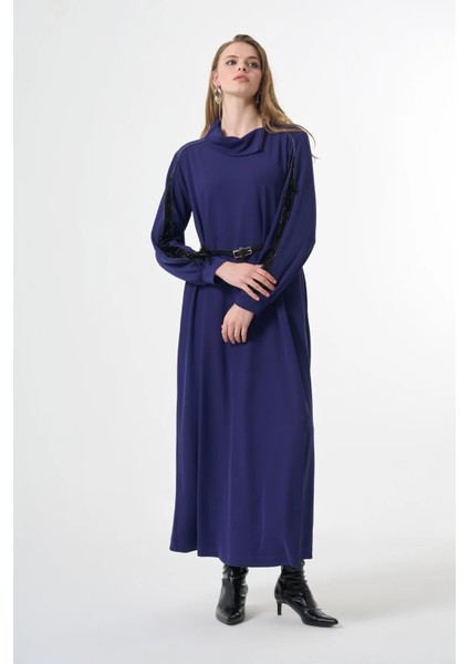 Kadife Detaylı Elbise Mor 38800