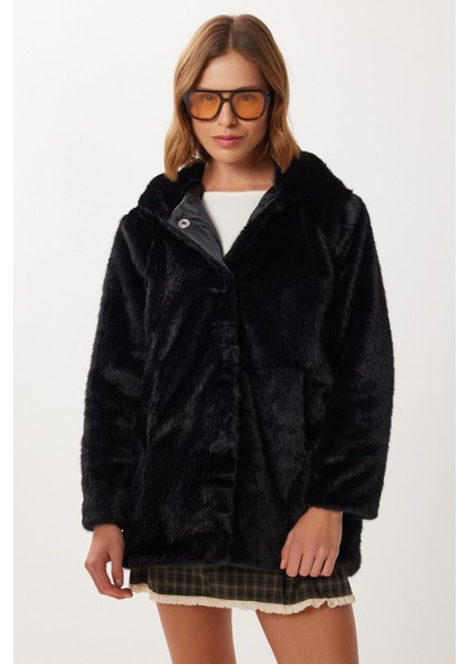 Kapüşonlu Suni Kürk Kaban LZH0018 Siyah fırsatları
