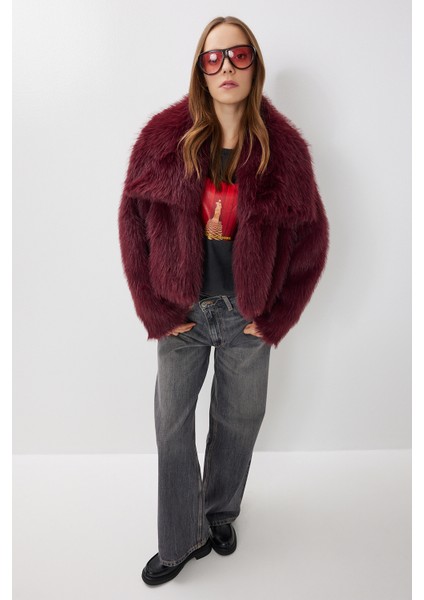 Kısa Suni Kürk Kaban LFG0171 Bordo
