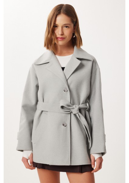 Kruvaze Yaka Kuşaklı Kaşe Kaban LDP0086 Gri fiyatları