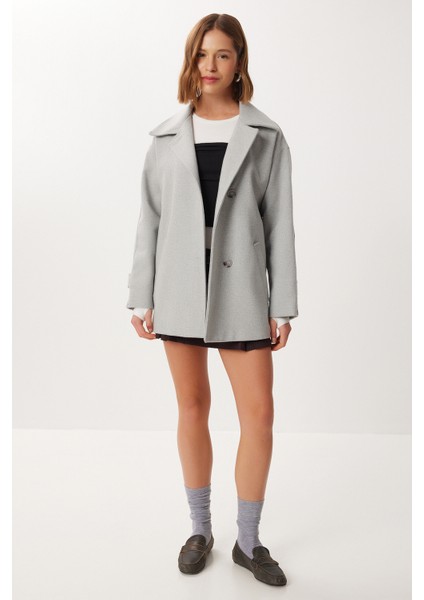 Kruvaze Yaka Kuşaklı Kaşe Kaban LDP0086 Gri fırsatları