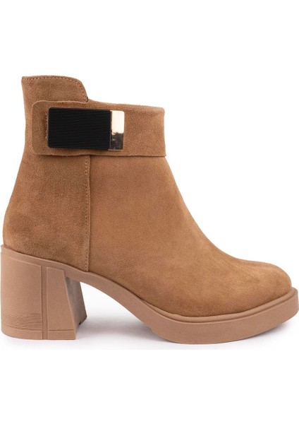 Hakiki Deri Modern Sade Kalın Topuk Bot 15852 Camel Süet fırsatları