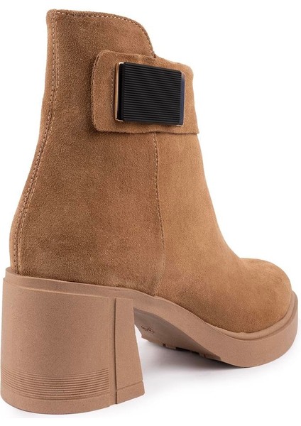 Hakiki Deri Modern Sade Kalın Topuk Bot 15852 Camel Süet indirimleri