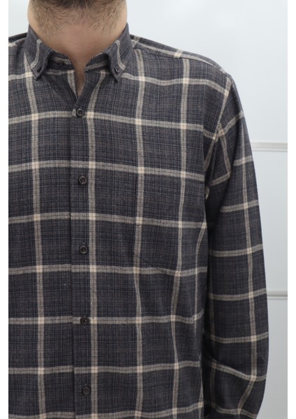 Fistan Store Erkek Kahverengi Ekose Kareli Klasik Kesim Rahat Kalıp Tek Cepli Kışlık Kaşmir Gömlek fiyatları