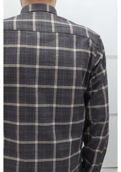 Fistan Store Erkek Kahverengi Ekose Kareli Klasik Kesim Rahat Kalıp Tek Cepli Kışlık Kaşmir Gömlek fırsatları