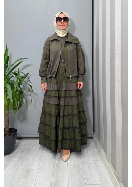 Fırfır Detaylı Ceket Elbise Takım Yeşil 38807