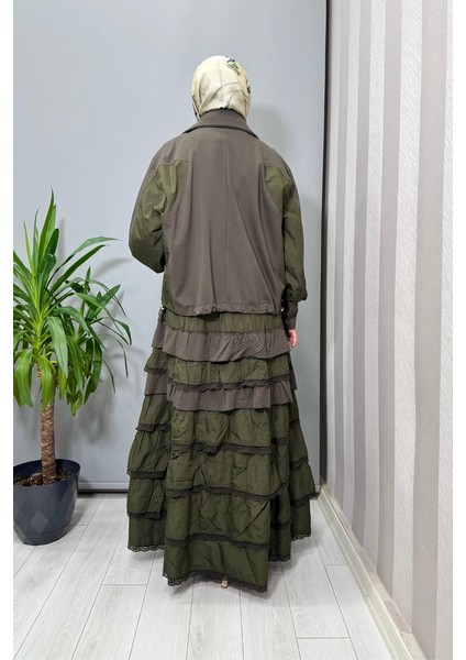 Fırfır Detaylı Ceket Elbise Takım Yeşil 38807 modelleri