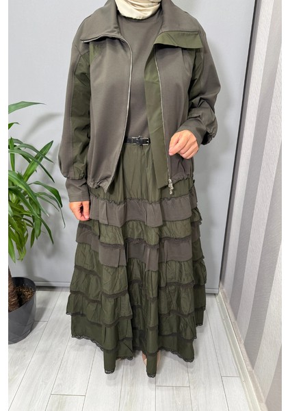 Fırfır Detaylı Ceket Elbise Takım Yeşil 38807 fırsatları