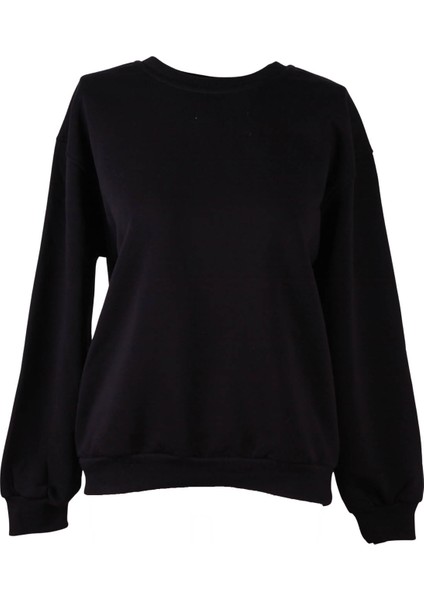 3 Ip Şardonlu O Yaka Siyah Kadın Sweatshirt 26KDT1000008