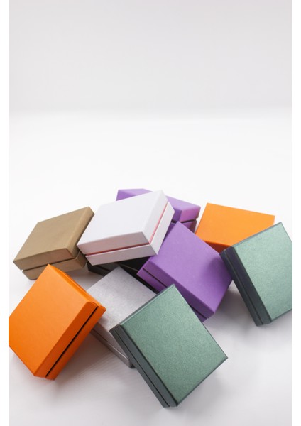 Iki Kapaklı Karma Renkli Kolye Küpe Yüzük Miniset Hediye Kutusu 10 Adet (Süngerli)