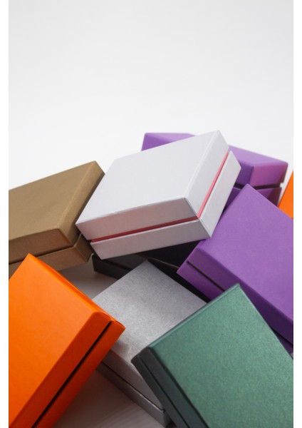 Iki Kapaklı Karma Renkli Kolye Küpe Yüzük Miniset Hediye Kutusu 10 Adet (Süngerli)