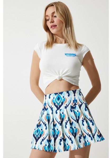 Mini Dokuma Etek LCR0087 Mavi Ekru