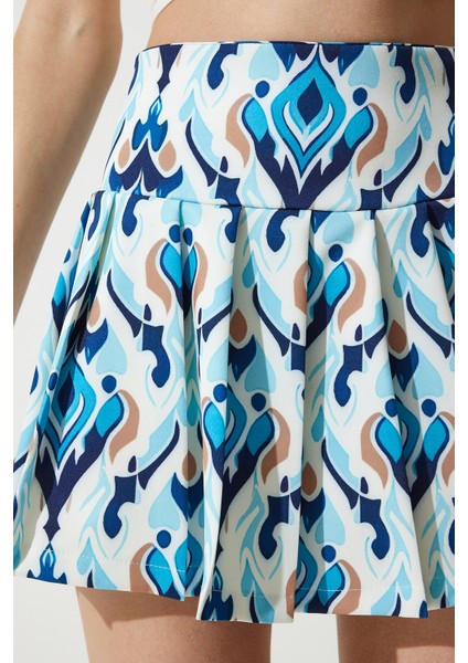 Mini Dokuma Etek LCR0087 Mavi Ekru modelleri