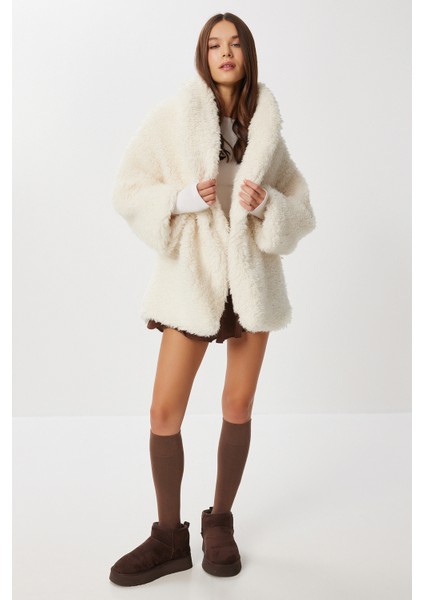 Oversize Suni Kürk Kaban LVW0008 Kemik
