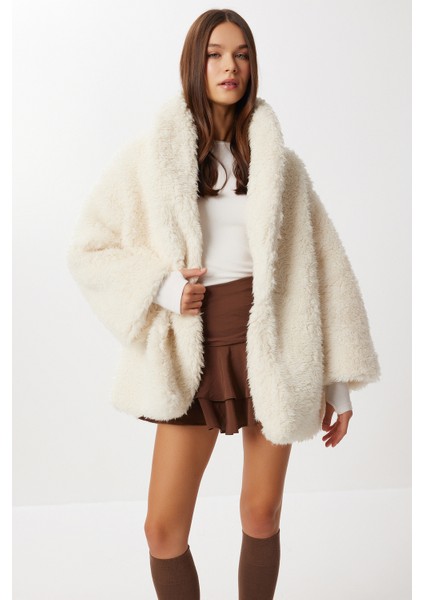 Oversize Suni Kürk Kaban LVW0008 Kemik fiyatları