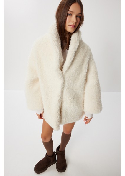 Oversize Suni Kürk Kaban LVW0008 Kemik indirimleri