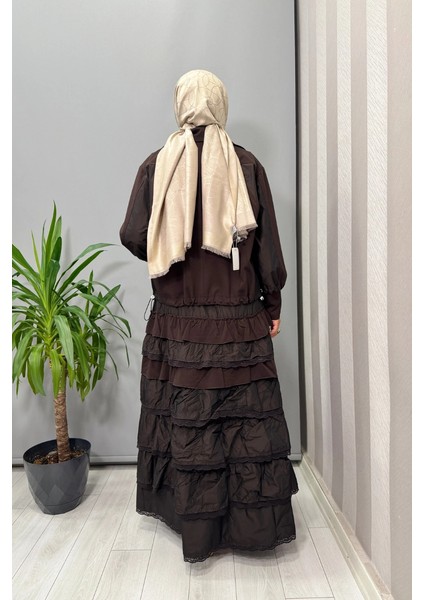 Fırfır Detaylı Ceket Elbise Takım Kahve 38807 fırsatları