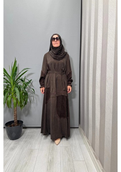 Şal Detaylı Cupro Ipek Elbise Kahve 38818 fiyatları