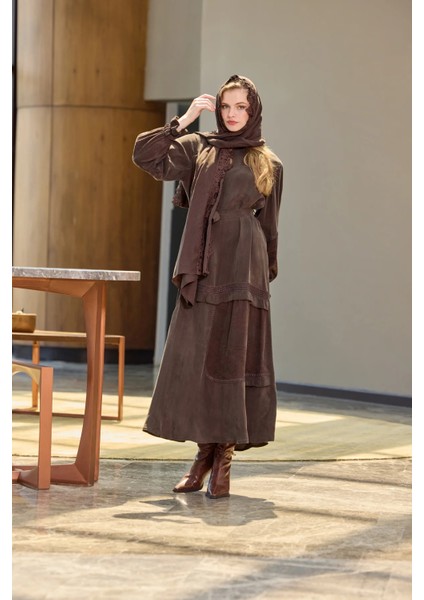 Şal Detaylı Cupro Ipek Elbise Kahve 38818 fırsatları