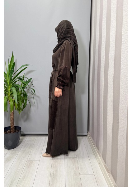 Şal Detaylı Cupro Ipek Elbise Kahve 38818 indirimleri