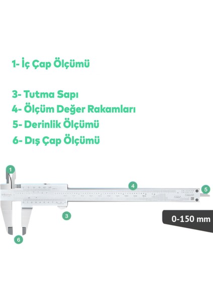 Kilitli Mekanik Kumpas Monoblok Metal Gövde 0.02 Hassasiyet 150 mm Iç Dış Derinlik Ölçüm Aleti fırsatları