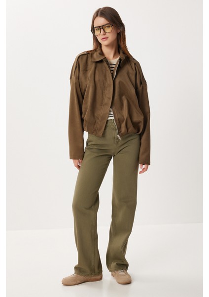 Süet Görünümlü Bomber Ceket LOH0014 Zeytin Yeşili