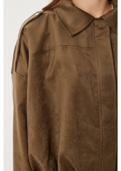 Süet Görünümlü Bomber Ceket LOH0014 Zeytin Yeşili fırsatları