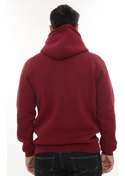 Erkek Bordo Standart Fit Normal Kesim Içi Polarlı Tam Fermuarlı Kapüşonlu Pamuklu Sweatshirt fırsatları