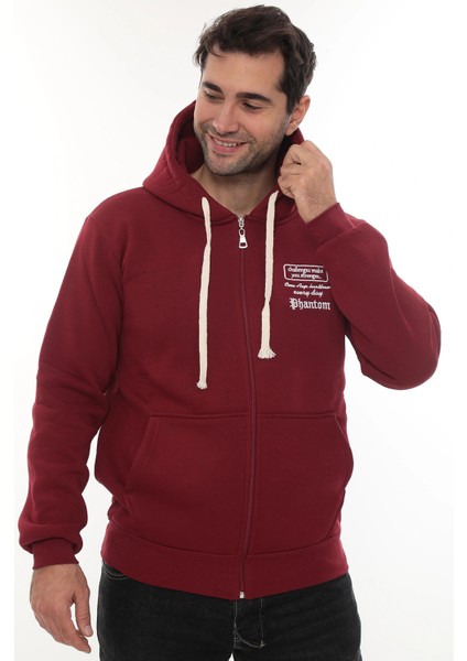 Erkek Bordo Standart Fit Normal Kesim Içi Polarlı Tam Fermuarlı Kapüşonlu Pamuklu Sweatshirt indirimleri