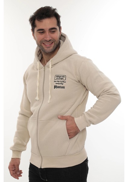 Erkek Bej Standart Fit Normal Kesim Içi Polarlı Tam Fermuarlı Kapüşonlu Pamuklu Sweatshirt indirimleri