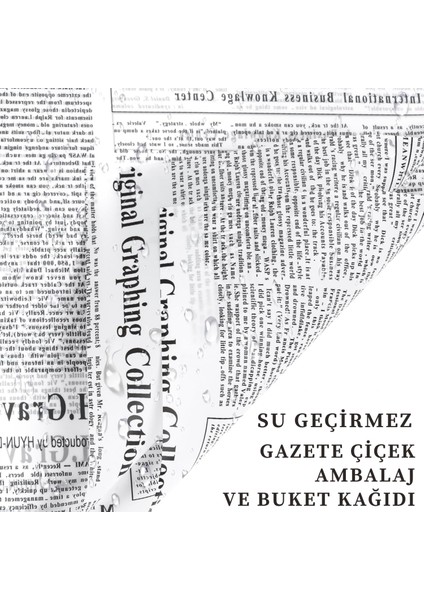 Gazete Desenli Çiçek Ambalaj Kağıdı 5li, Çift Baskı Mat Opp Hediye Buket Kağıdı, Beyaz, 58X58 cm modelleri